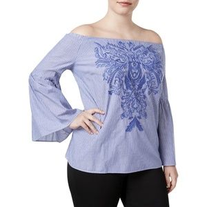 INC Sweet Meadow Blue Striped Casual Top